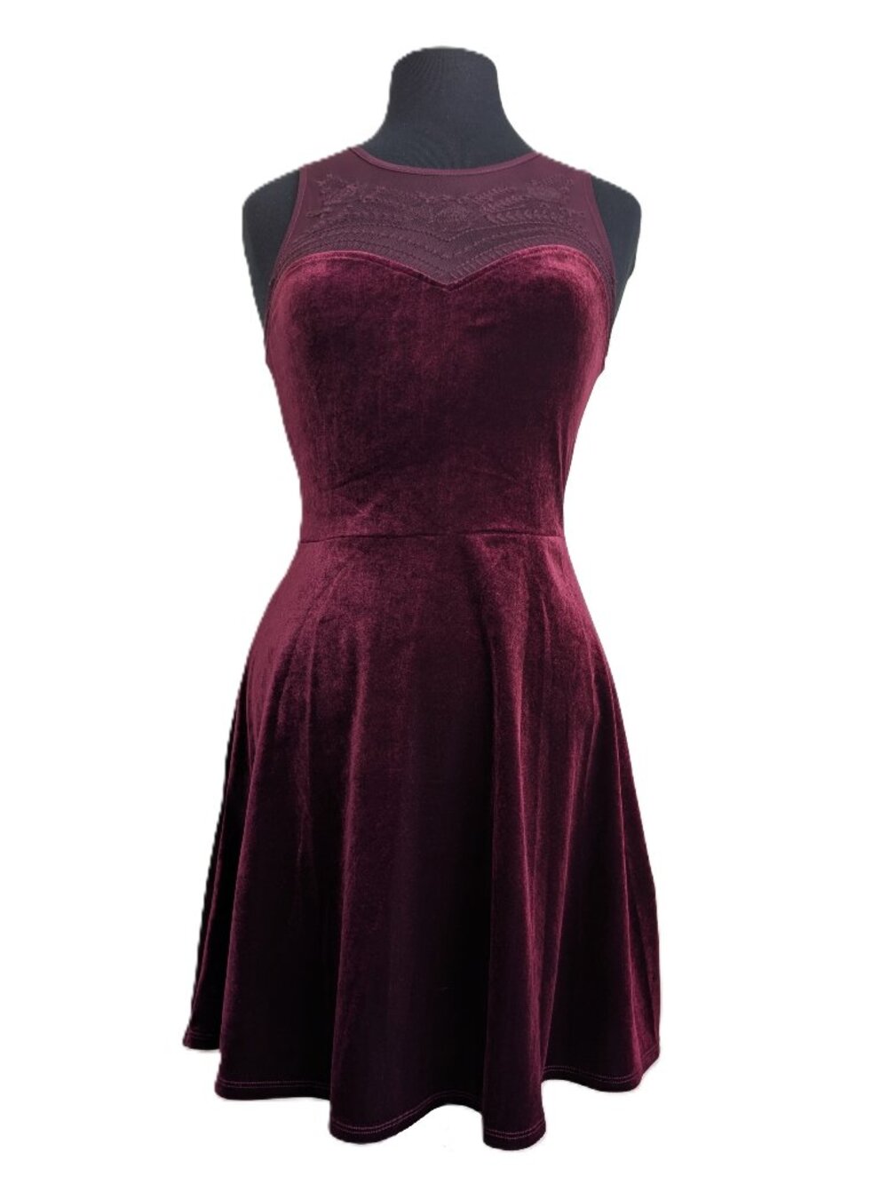 Garage Velvet Embroidered Mesh Skater Dress | Medium